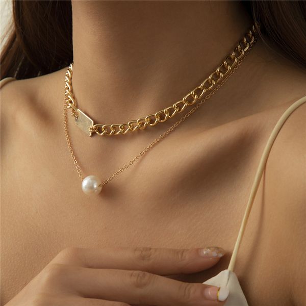 european double layer square brand necklaces geometric imitation pearl clavicle chain hip hop women thick thin gold link jewelry wholesale, Silver
european double layer square brand necklaces geometric imitation pearl clavicle chain hip hop women thick thin gold link jewelry wholesale, Silver