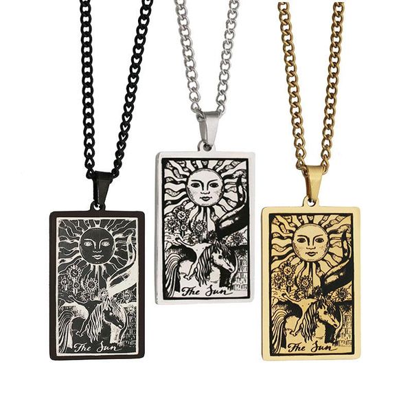 pendant necklaces trendy tarlo the sun necklace for women men couple jewelry talisman stainless steel, Silver 
pendant necklaces trendy tarlo the sun necklace for women men couple jewelry talisman stainless steel, Silver