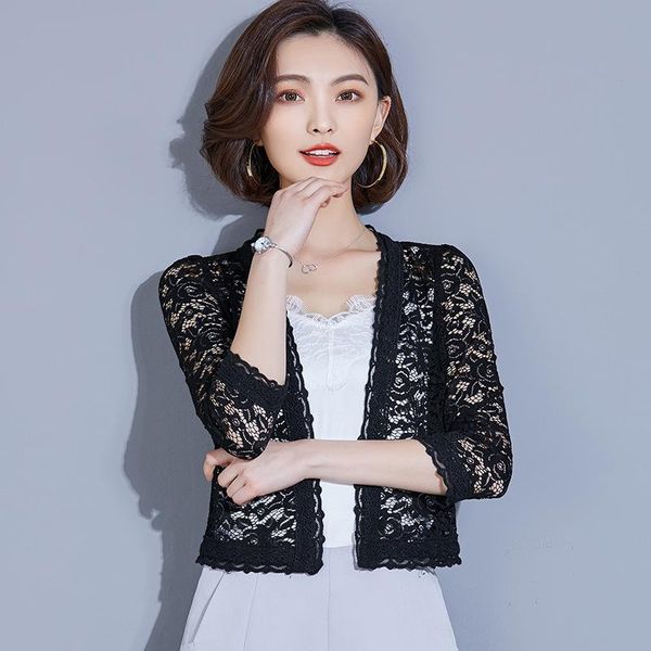 fashion women's jacket lace cardigan 2021 spring breathable cutout sun protection clothing short thin coat outerwear shawl jackets, Black;brown 
fashion women's jacket lace cardigan 2021 spring breathable cutout sun protection clothing short thin coat outerwear shawl jackets, Black;brown