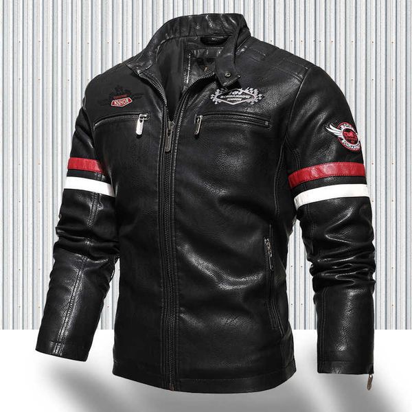 fashion brand men's retro pu jackets men slim fit motorcycle leather jacket outwear male warm bomber military outdoor coat 211009, Black
fashion brand men's retro pu jackets men slim fit motorcycle leather jacket outwear male warm bomber military outdoor coat 211009, Black