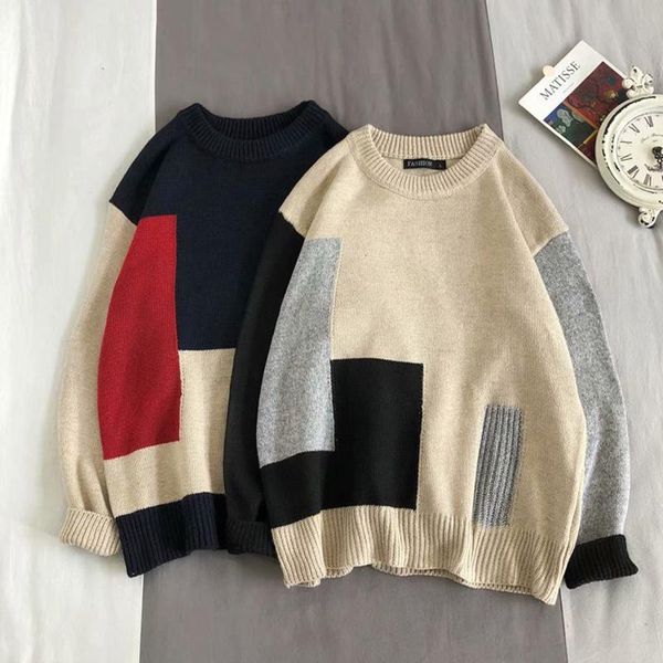 men's sweaters knitted jacket korean clothing casual sweater irregular contrast color with pullover round neck shirt, White;black
men's sweaters knitted jacket korean clothing casual sweater irregular contrast color with pullover round neck shirt, White;black