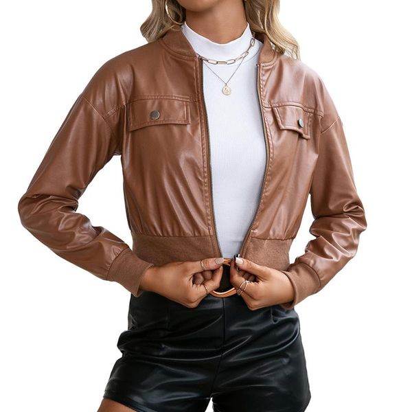women's jackets hirigin 2021 fashion solid color short style leather coat streetwear women\u2021s casual long sleeve zipper cardigan, Black;brown
women's jackets hirigin 2021 fashion solid color short style leather coat streetwear women\u2021s casual long sleeve zipper cardigan, Black;brown