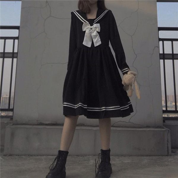 japanese lolita kawaii sweet women dresses bowknot robes long sleeve black knee length navy preppy party summer, Black;gray
japanese lolita kawaii sweet women dresses bowknot robes long sleeve black knee length navy preppy party summer, Black;gray
