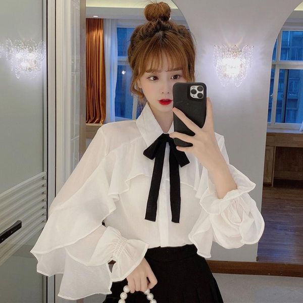 spring autumn women korean elegant white ruffle turn-down collar bow chiffon t-shirts solid all-match y381 women's t-shirt
spring autumn women korean elegant white ruffle turn-down collar bow chiffon t-shirts solid all-match y381 women's t-shirt