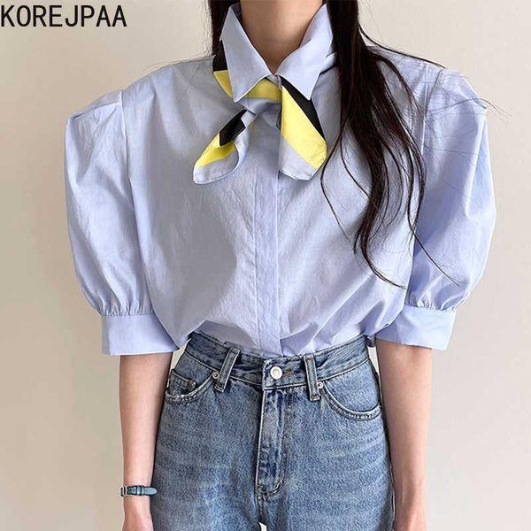 korejpaa women shirt summer korean chic gentle temperament lapel single-breasted loose casual simple puff sleeve blouses 210526, White
korejpaa women shirt summer korean chic gentle temperament lapel single-breasted loose casual simple puff sleeve blouses 210526, White