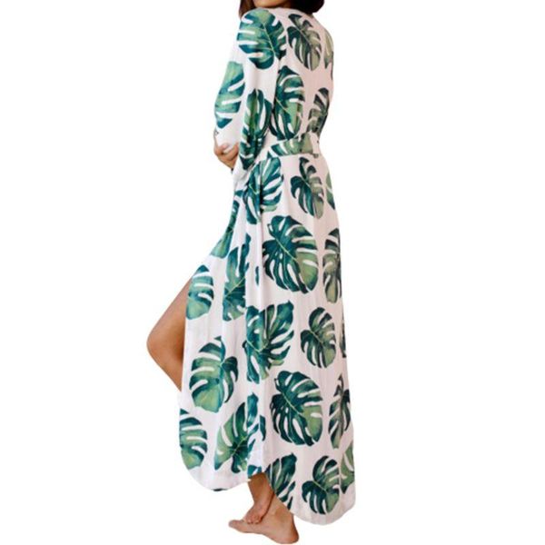 women's blouses & shirts women vacation swimsuit cover up green tropical leaves open front kimono cardigan belted irregular curved hem, White
women's blouses & shirts women vacation swimsuit cover up green tropical leaves open front kimono cardigan belted irregular curved hem, White
