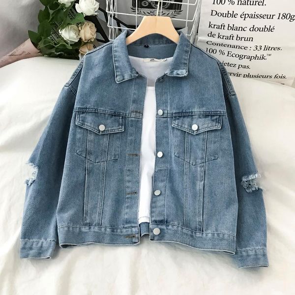 women's jackets 2021 ripped denim jacket for autumn spring versatile loose korean style slimming student long sleeve women, Black;brown
women's jackets 2021 ripped denim jacket for autumn spring versatile loose korean style slimming student long sleeve women, Black;brown
