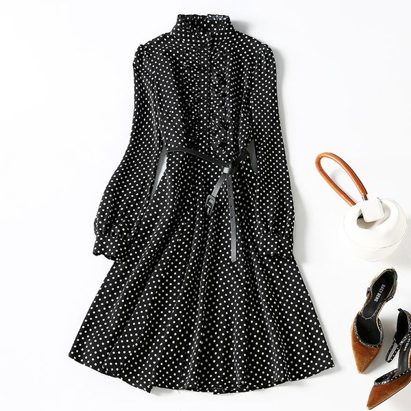 casual dresses spring summer long sleeve stand collar black retro polka dot ruffle detail belted knee-length dress elegant 21m270109 9uwa, Black;gray
casual dresses spring summer long sleeve stand collar black retro polka dot ruffle detail belted knee-length dress elegant 21m270109 9uwa, Black;gray