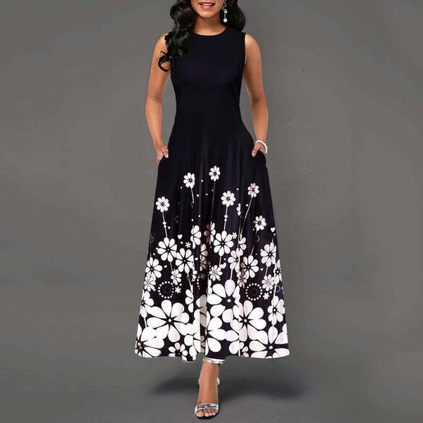 year's this casual dresses long skirt fashionable women's sleeveless printed dress, Black;gray
year's this casual dresses long skirt fashionable women's sleeveless printed dress, Black;gray