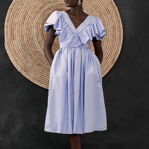 party dresses sleeve women dress summer ruffle v-neck a line midi plain casual female vestiods robe 2021 african fashion, White;black
party dresses sleeve women dress summer ruffle v-neck a line midi plain casual female vestiods robe 2021 african fashion, White;black