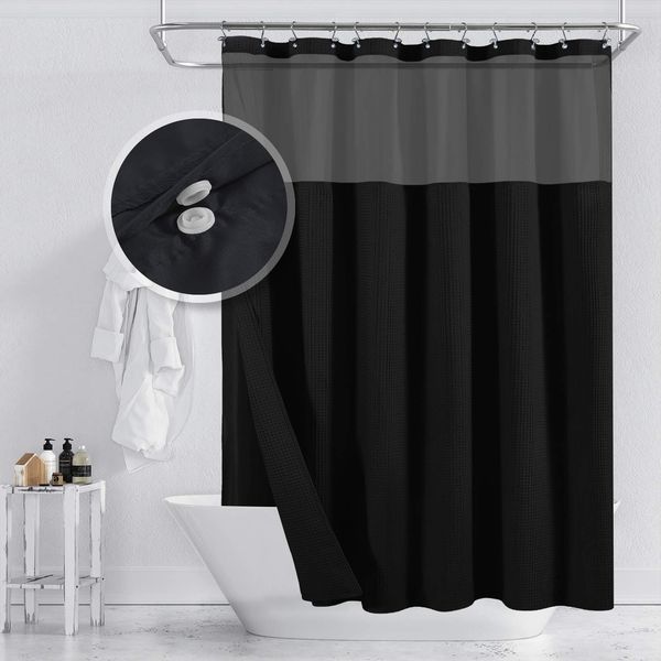 l style cotton shower curtain with snap-in fabric liner, 78" long, mesh window honeycomb waffle weave cotton blend
l style cotton shower curtain with snap-in fabric liner, 78" long, mesh window honeycomb waffle weave cotton blend