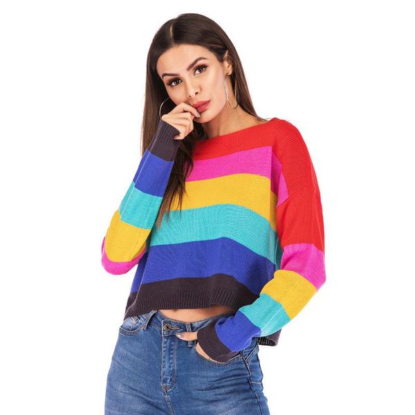 women's sweaters hee grand spring crop women striped twisted pullovers rainbow 2021 autumn long sleeve short wzl1497, White;black
women's sweaters hee grand spring crop women striped twisted pullovers rainbow 2021 autumn long sleeve short wzl1497, White;black