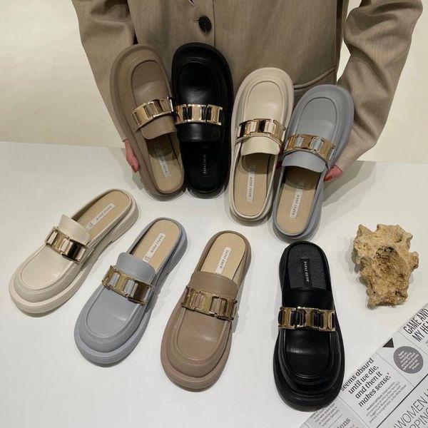 slippers flat platform closed toe women leather metal decor thick sole lazy mules spring streetwear casual shoes, Black
slippers flat platform closed toe women leather metal decor thick sole lazy mules spring streetwear casual shoes, Black