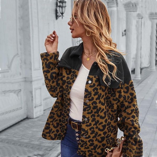women's wool & blends leopard print stitching jacket women 2021 winter temperament loose lapel long-sleeved woolen coat qn*, Black
women's wool & blends leopard print stitching jacket women 2021 winter temperament loose lapel long-sleeved woolen coat qn*, Black