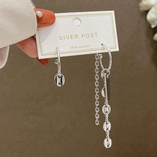 s925 silver needle asymmetric back hanging women's long tassel chain hip hop style personalized earrings fashion, Black
s925 silver needle asymmetric back hanging women's long tassel chain hip hop style personalized earrings fashion, Black