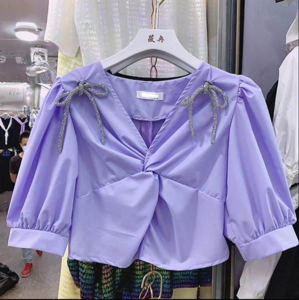 women's blouses & shirts blusas mujer de moda 2021 summer bow diamond shirt puff sleeve slimming short ladies crop top, White
women's blouses & shirts blusas mujer de moda 2021 summer bow diamond shirt puff sleeve slimming short ladies crop top, White
