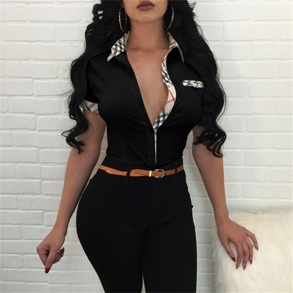 spring summer short women's shirt new lapels office work ladies elegant outfits plaid t shirts female tees 210406, White
spring summer short women's shirt new lapels office work ladies elegant outfits plaid t shirts female tees 210406, White