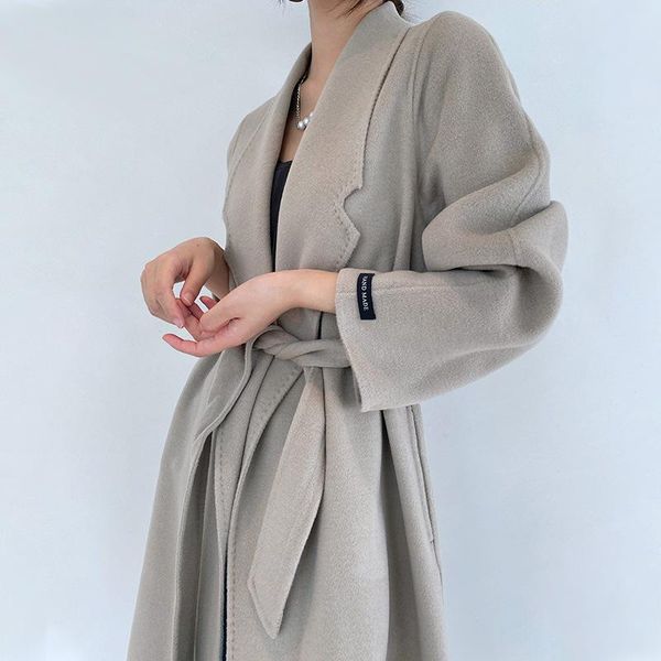 women's wool & blends korean version fashion solid loose mid-length coat womens casual elegant turn-down collar lace-up outerwear with, Black
women's wool & blends korean version fashion solid loose mid-length coat womens casual elegant turn-down collar lace-up outerwear with, Black
