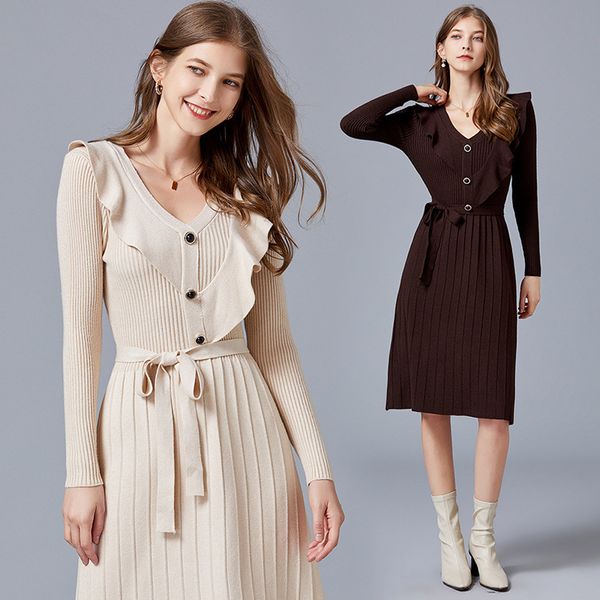 knitted dress little fragrance slim fit 2021 autumn winter women's ruffle slim v-neck skirt, Black;gray
knitted dress little fragrance slim fit 2021 autumn winter women's ruffle slim v-neck skirt, Black;gray