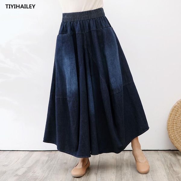 long maxi a-line women elastic waist winter autumn denim jeans vintage skirt with pockets thick skirts, Black
long maxi a-line women elastic waist winter autumn denim jeans vintage skirt with pockets thick skirts, Black