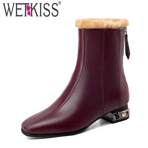 wetkiss women genuine leather snow boots square toe crystal metal decor chunky heeled zip fashion warm fur winter boots 210630, Black
wetkiss women genuine leather snow boots square toe crystal metal decor chunky heeled zip fashion warm fur winter boots 210630, Black