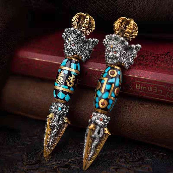 new original retro vajra pendant six-character mantra turquoise dzi bead men's fashionable personality jewelry, Silver
new original retro vajra pendant six-character mantra turquoise dzi bead men's fashionable personality jewelry, Silver