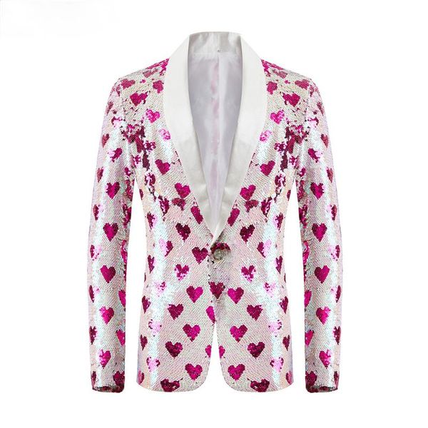 men's suits & blazers heart-shaped pattern double-sided sequin suit jacket shawl lapel singer performance groom dress men, White;black
men's suits & blazers heart-shaped pattern double-sided sequin suit jacket shawl lapel singer performance groom dress men, White;black