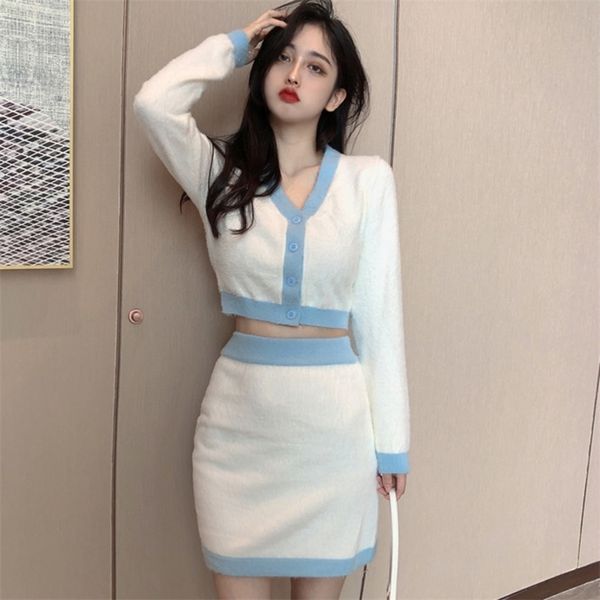 spring autumn korean fashion 2 piece sets womens outfits knitted cardigan crop + mini skirt suits two set 210514, White
spring autumn korean fashion 2 piece sets womens outfits knitted cardigan crop + mini skirt suits two set 210514, White