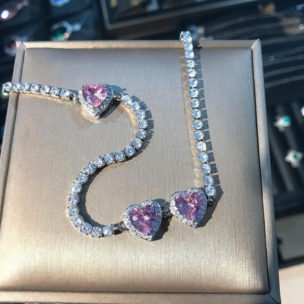 chains korean trendy sweet pink heart crystal necklace for women girls elegant zircon clavicle chain choker collares jewelry 2021, Silver
chains korean trendy sweet pink heart crystal necklace for women girls elegant zircon clavicle chain choker collares jewelry 2021, Silver