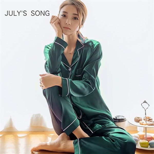 july's song 2 pieces faux silk satin pajamas set autumn women sleepwear long sleeve short sleeve nightgown female ladies pyjamas 210330, Black;red
july's song 2 pieces faux silk satin pajamas set autumn women sleepwear long sleeve short sleeve nightgown female ladies pyjamas 210330, Black;red