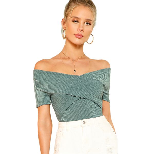 green wrap design office ladies off shoulder short sleeve t-shirt women summer plain slim elegant tee, White
green wrap design office ladies off shoulder short sleeve t-shirt women summer plain slim elegant tee, White