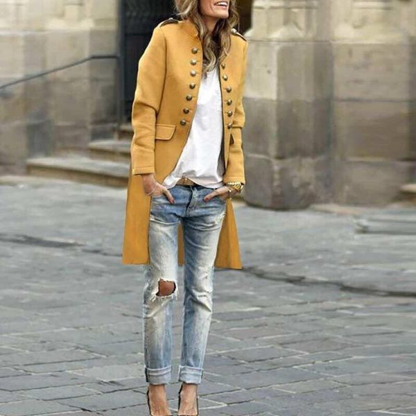 women's wool & blends womens winter buttons plain long sleeve jacket stand collar casual ladies slim coat blazer, Black
women's wool & blends womens winter buttons plain long sleeve jacket stand collar casual ladies slim coat blazer, Black