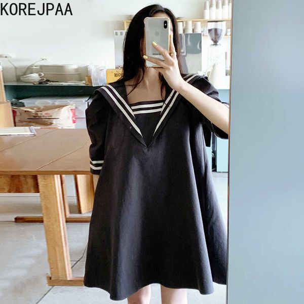 korejpaa women dress summer korean chic girls vintage navy collar contrast color loose a-line puff sleeve doll vestidos 210526, Black;gray
korejpaa women dress summer korean chic girls vintage navy collar contrast color loose a-line puff sleeve doll vestidos 210526, Black;gray