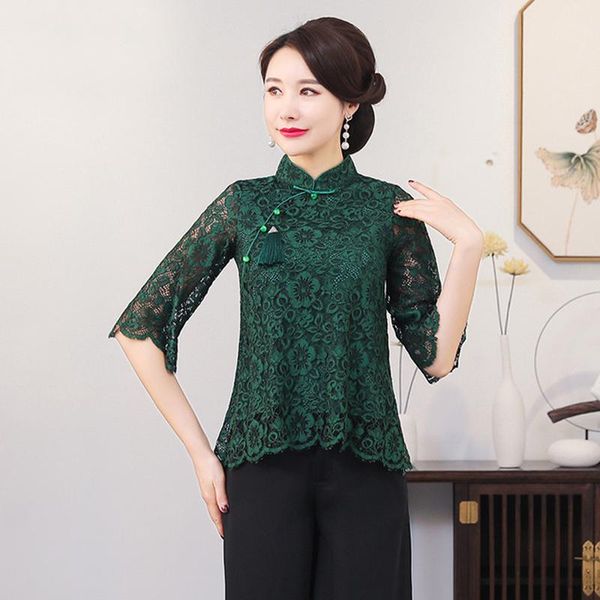 green lace shirt elegant chinese fashion blouse women daily vintage mandarin collar oversized 4xl women's blouses & shirts, White
green lace shirt elegant chinese fashion blouse women daily vintage mandarin collar oversized 4xl women's blouses & shirts, White