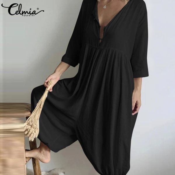 celmia women long sleeve jumpsuits oversized baggy romper autumn vintage harem pants drop-crotch playsuit casual loose overalls, Black;white
celmia women long sleeve jumpsuits oversized baggy romper autumn vintage harem pants drop-crotch playsuit casual loose overalls, Black;white