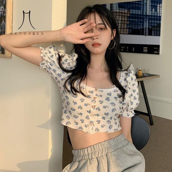 heydress women print floral elegant square collar crop summer puff sleeve botton slim short shirts korean lady lace women's t-shirt, White
heydress women print floral elegant square collar crop summer puff sleeve botton slim short shirts korean lady lace women's t-shirt, White