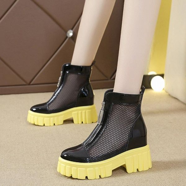 boots summer korean version increased breathable temperament female zipper color matching short-tube net boots., Black
boots summer korean version increased breathable temperament female zipper color matching short-tube net boots., Black