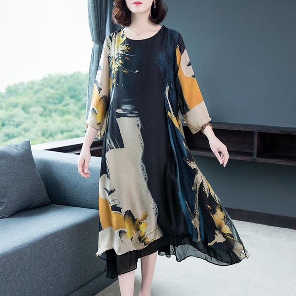 casual dresses 2021 women clothes summer silk dress female plus size elegant retro print vestidos de festa b151, Black;gray
casual dresses 2021 women clothes summer silk dress female plus size elegant retro print vestidos de festa b151, Black;gray