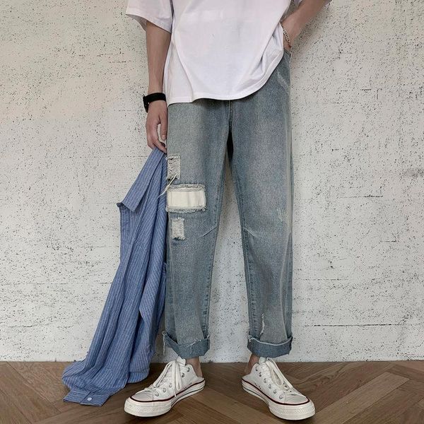 summer ripped patch jeans men's fashion casual hole wide-leg pants men streetwear loose hip-hop straight denim trousers mens, Blue
summer ripped patch jeans men's fashion casual hole wide-leg pants men streetwear loose hip-hop straight denim trousers mens, Blue