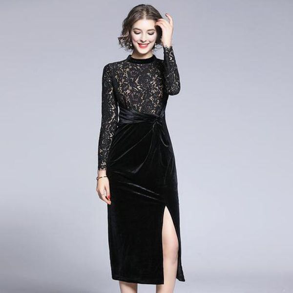 casual dresses females fashion trend lace splicing golden velvet slit dress 2021 autumn womens slim medium length black vestidos, Black;gray
casual dresses females fashion trend lace splicing golden velvet slit dress 2021 autumn womens slim medium length black vestidos, Black;gray