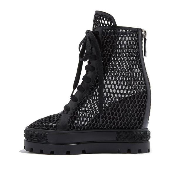 boots fashion woman mesh patchwork high sneaker thick platform sole 10 cm height increased inner wedge heels summer ankle, Black
boots fashion woman mesh patchwork high sneaker thick platform sole 10 cm height increased inner wedge heels summer ankle, Black