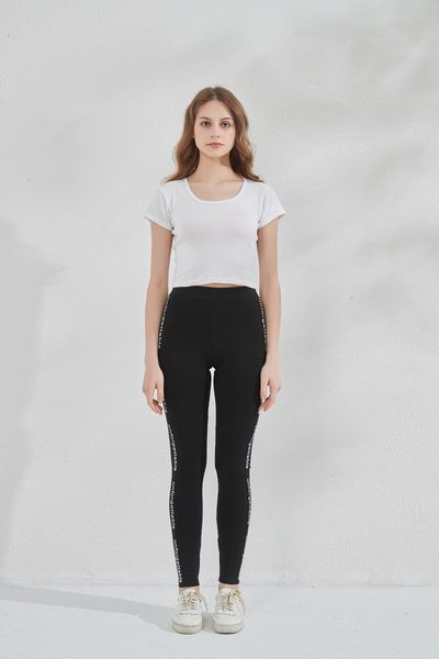 women slim with characters on sideseam high waist pants fitness sports elasticity leggings roman cloth pencil women's clot & capris, Black;white
women slim with characters on sideseam high waist pants fitness sports elasticity leggings roman cloth pencil women's clot & capris, Black;white