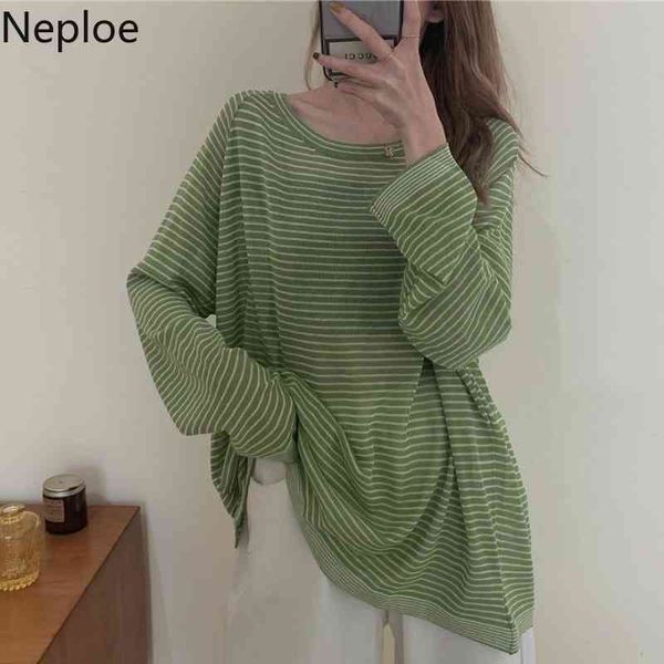 neploe t shirts women fashion casual tees long sleeve thin knit striped shirt summer see through sunscreen loose female 210422, White
neploe t shirts women fashion casual tees long sleeve thin knit striped shirt summer see through sunscreen loose female 210422, White