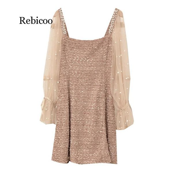 casual dresses white mesh patchwork flare long sleeve square collar a line dress pearl beading mini short female, Black;gray
casual dresses white mesh patchwork flare long sleeve square collar a line dress pearl beading mini short female, Black;gray
