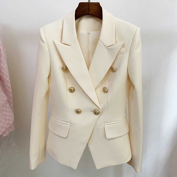high street est designer jacket women's classic slim fitting lion buttons double breasted blazer 210930, White;black
high street est designer jacket women's classic slim fitting lion buttons double breasted blazer 210930, White;black