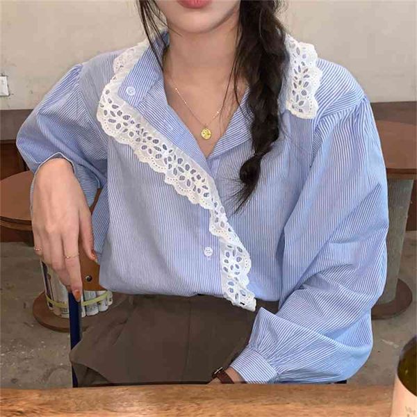 women's blouses & shirts korean chic lazy style casual striped office lady stylish femme all match loose-fitting embroidery kos3, White
women's blouses & shirts korean chic lazy style casual striped office lady stylish femme all match loose-fitting embroidery kos3, White
