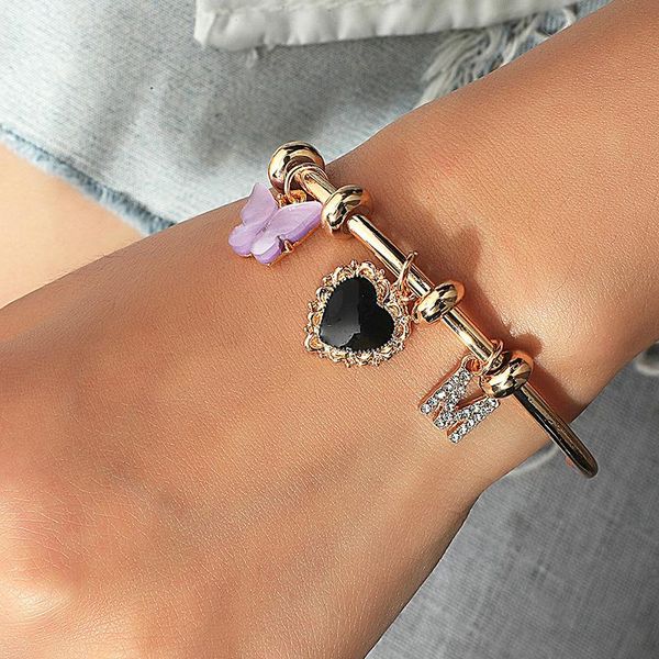 charming heart butterfly rhinestone letter pendants adjustable opening gold bracelets for women ladies jewelry bangle, Black
charming heart butterfly rhinestone letter pendants adjustable opening gold bracelets for women ladies jewelry bangle, Black