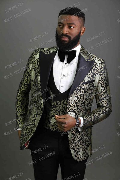 men's suits & blazers peaked lapel slim fit black gold jacquard smoking tuxedo groom dinner party men 3 piece wedding dress man qa, White;black
men's suits & blazers peaked lapel slim fit black gold jacquard smoking tuxedo groom dinner party men 3 piece wedding dress man qa, White;black