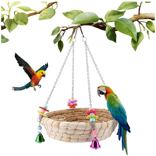bird cages and parrot toys natural hand woven straw bed swing with 4 metal bell gardening feeder cage for birds tuin decoratie
bird cages and parrot toys natural hand woven straw bed swing with 4 metal bell gardening feeder cage for birds tuin decoratie