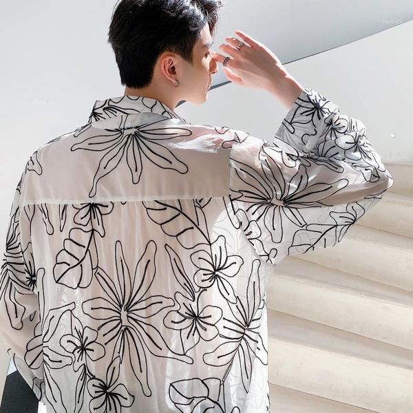men's casual shirts japan korea loose shirt male summer thin floral print men sunscreen long sleeve, White;black
men's casual shirts japan korea loose shirt male summer thin floral print men sunscreen long sleeve, White;black